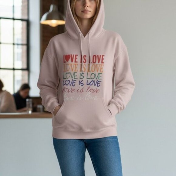 FEELING PROUD Pink Love is Love Hooded Pullover Sweatshirt Hoodie Ladies SMALL - Picture 4 of 6